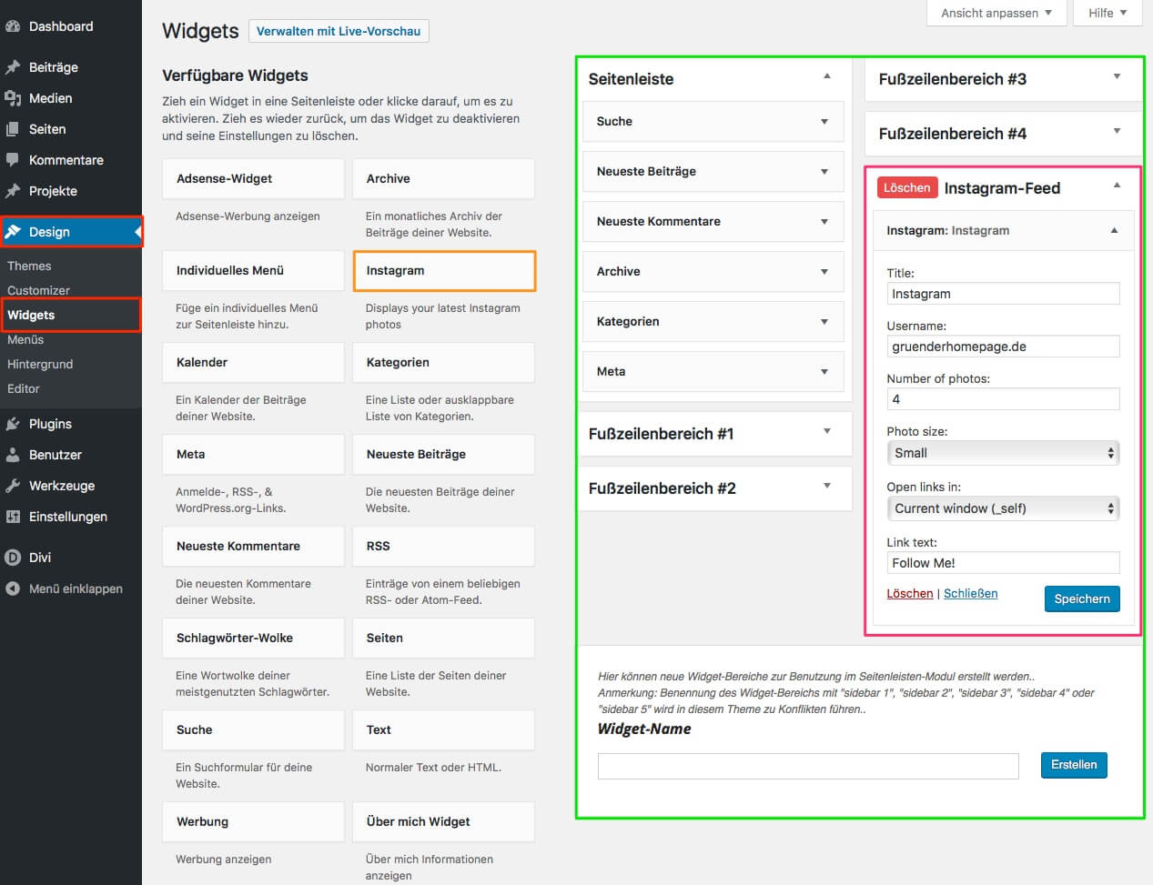 Instagram Widget nutzen