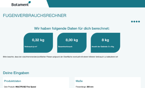 Fugenverbrauchsrechner - Interaktive Tools programmieren