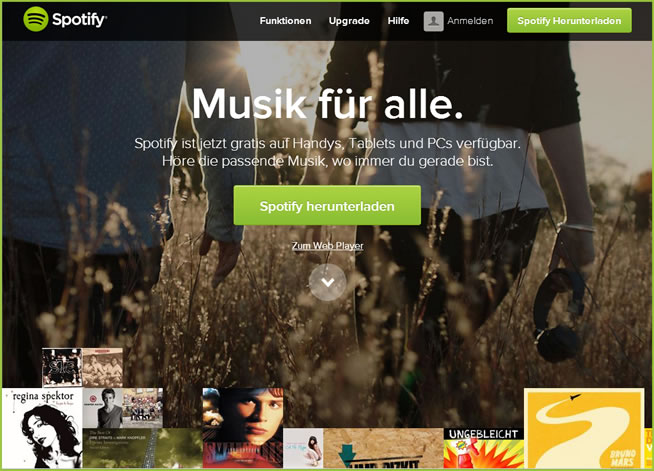 Beispiel: Parallaxeneffekte auf Homepage von Spotify.de