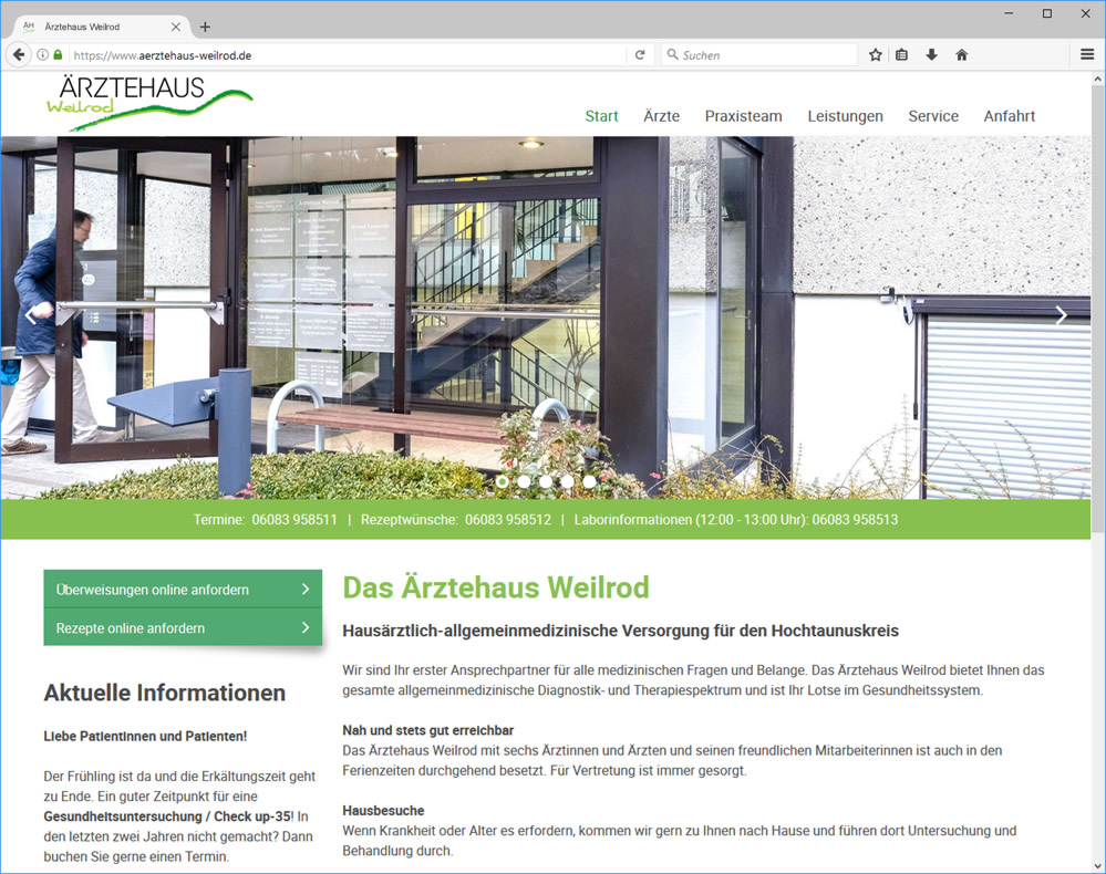 Webdesign für die neue Homepage des Ärztehauses