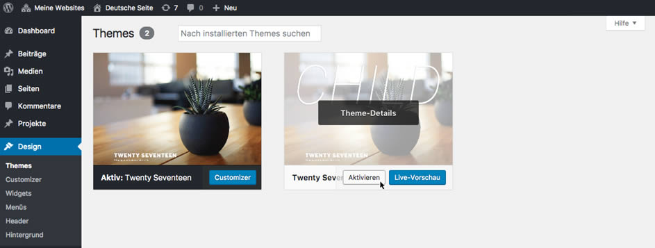 Wordpress Child-Theme auswählen