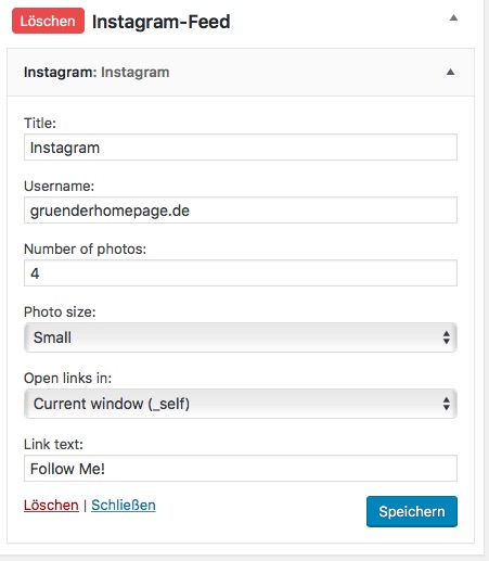 Einstellungen Instagram WP-Plugin