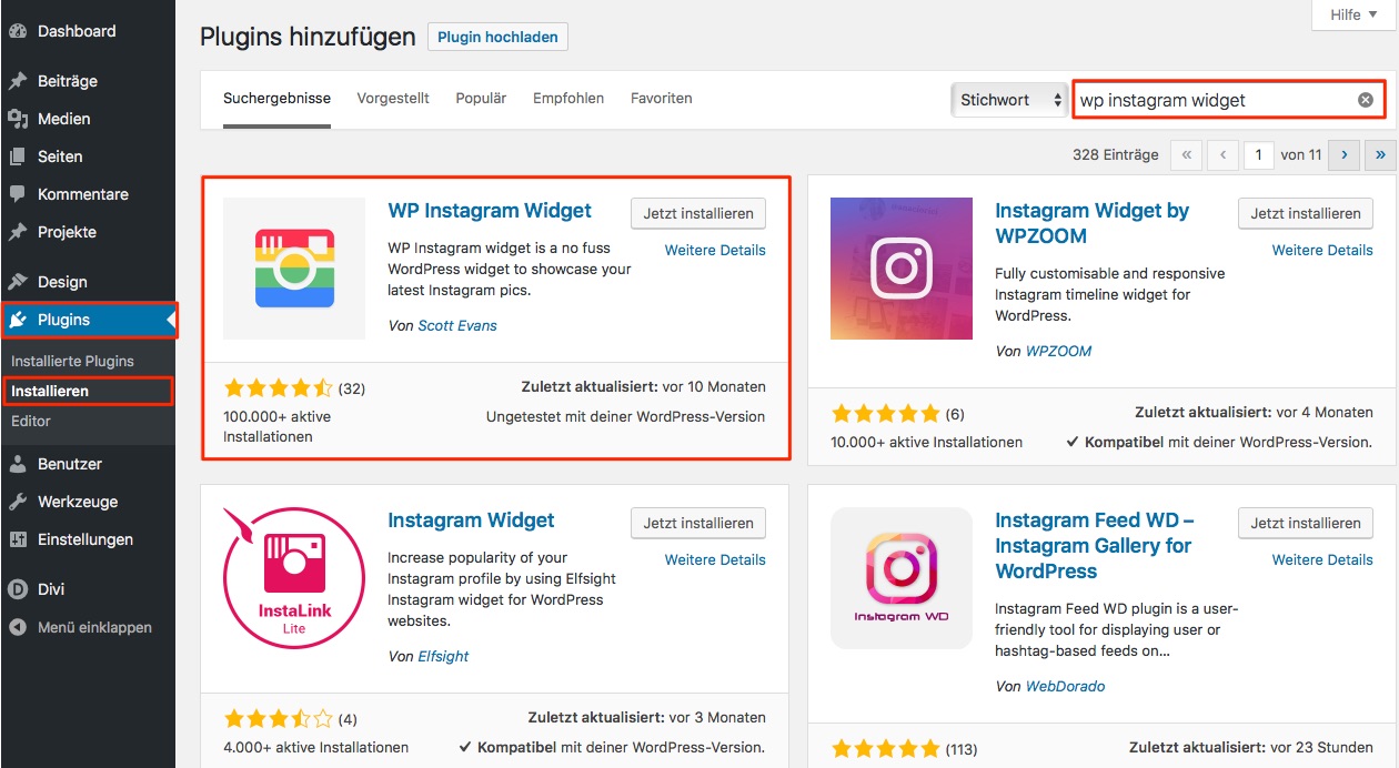 Instagram Plugin für WordPress hinzufügen