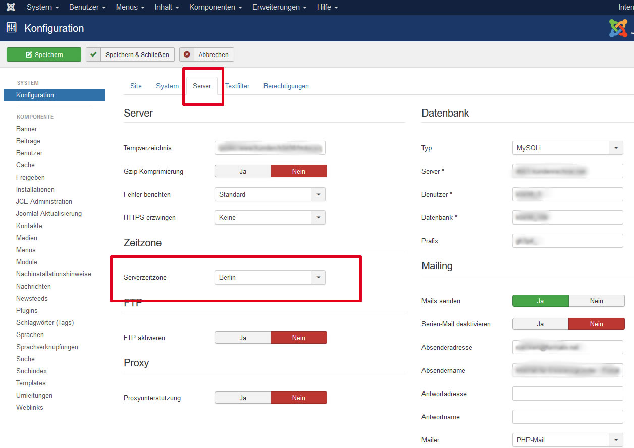 Joomla: Globale System-Zeit einstellen