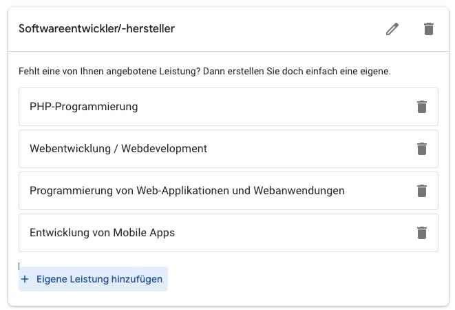 Google MyBusiness - Leistungen definieren