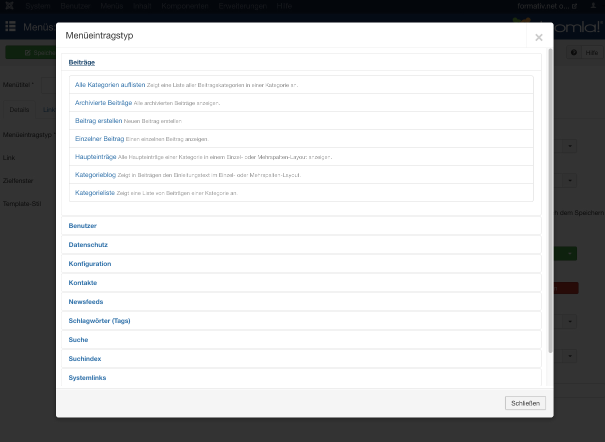 Menüs und Seiten anlegen in Joomla!