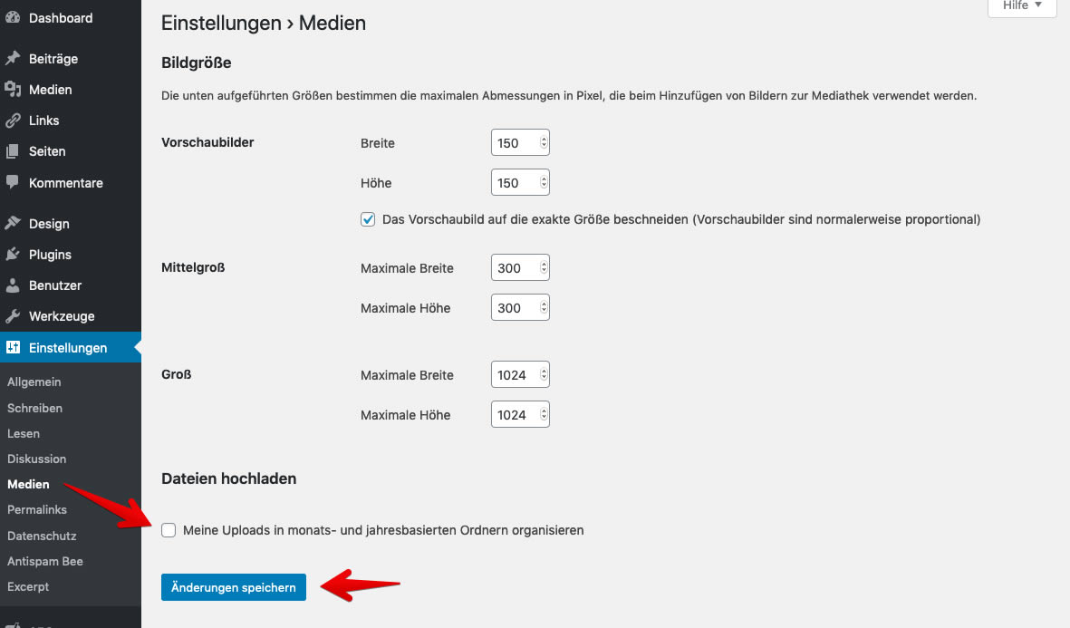 WordPress - Medienordner verwalten