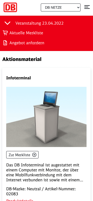 Programmierung Onlineshop - Deutsche Bahn - Mobile Ansicht