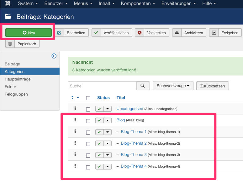 Joomla - Kategorien anlegen