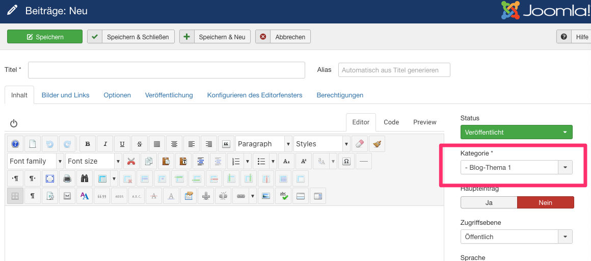 Blogbeitrag in Joomla erstellen