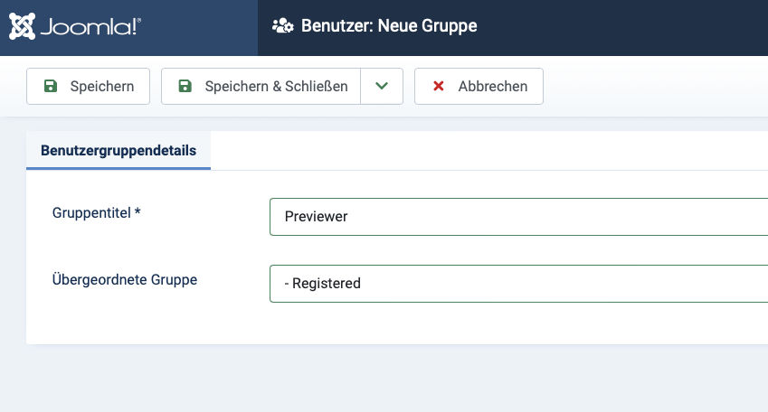 Passwortschutz für Joomla: neue Benutzergruppe anlegen