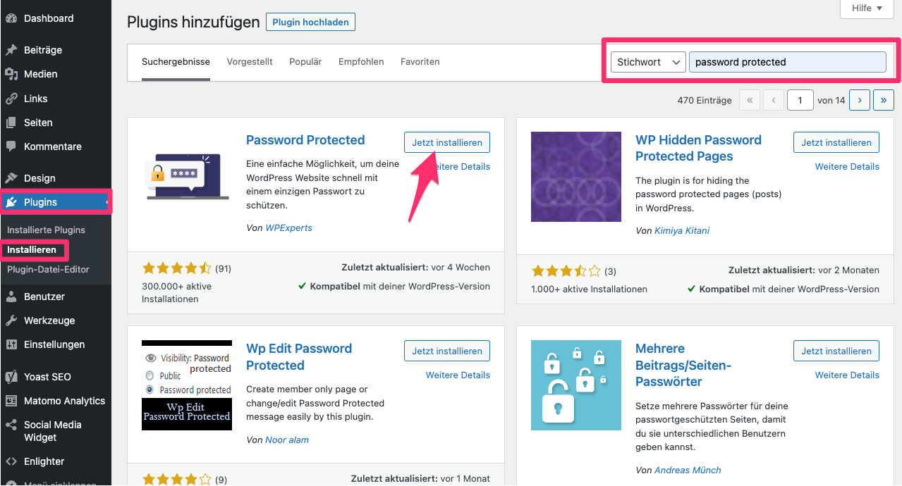 Einfacher Passwortschutz für WordPress: Plugin installieren