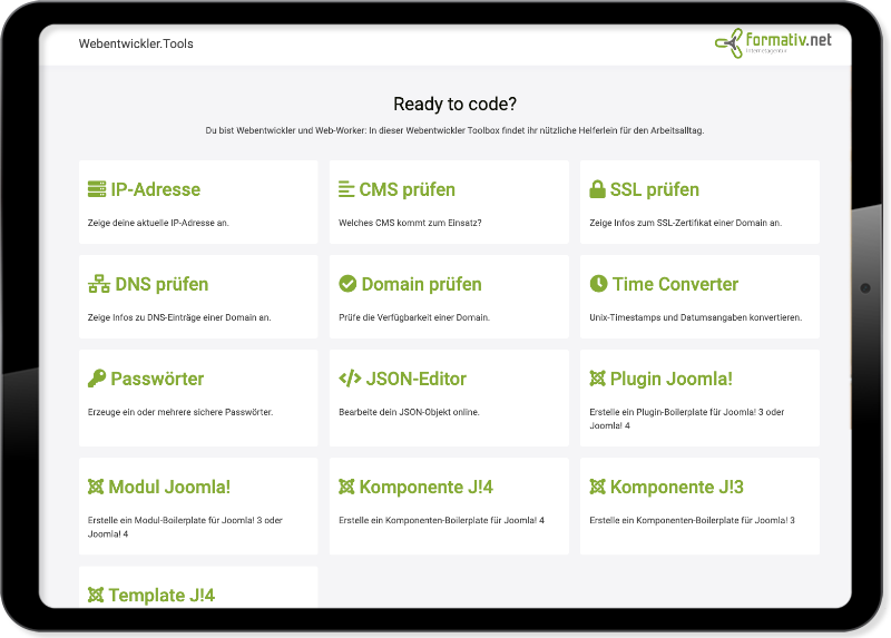 Webentwickler Tools - Internetseite