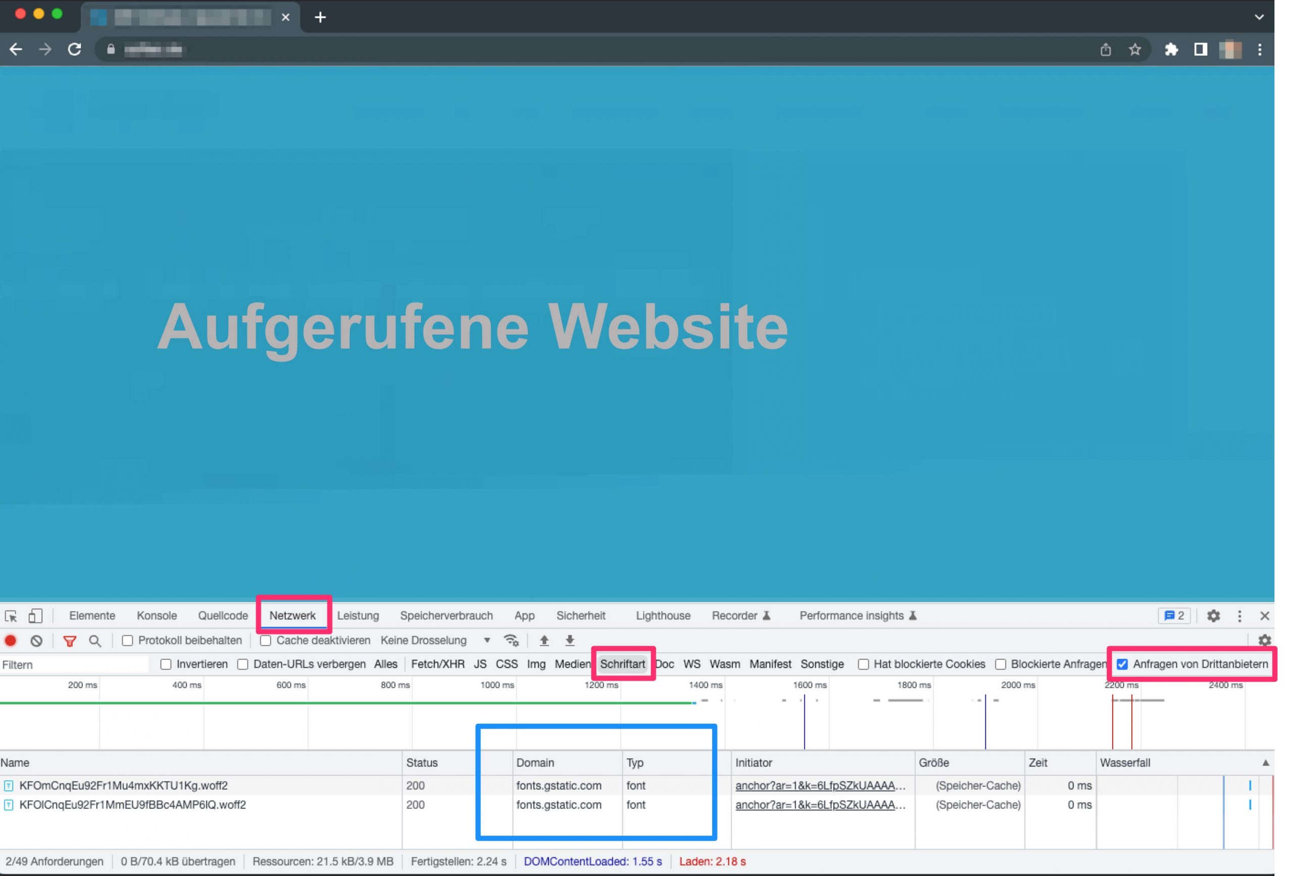 Entwickler-Tools: Ladevorgänge untersuchen